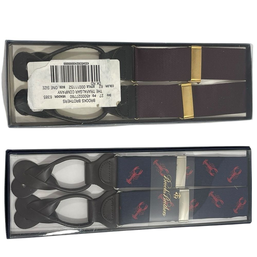 NWT Brooks Brothers TWO PAIRS Adjustable Suspenders NIB Lobsters Blue‎ Red